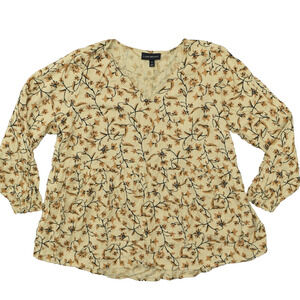 Lane Bryant Women's Plus Size 20 Blouse Top Long Sleeve Beige Rayon V-Neck Flora